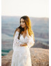 Off Shoulder Bell Sleeve Ivory Lace Tulle Wedding Dress